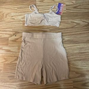 SHEIN SXY Twist Front Cami Top & Biker Shorts Set